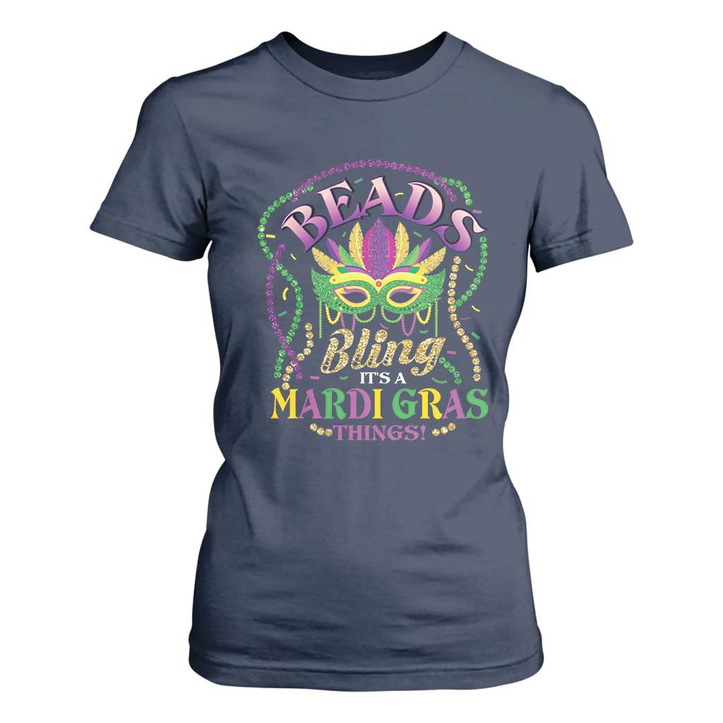 Beads And Bling It's A Mardi Gras Thing New Orleans T Shirt For Women TS09 Navy Print Your Wear