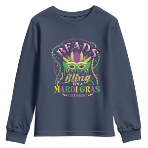 Beads And Bling It's A Mardi Gras Thing New Orleans Youth Sweatshirt TS09 Navy Print Your Wear
