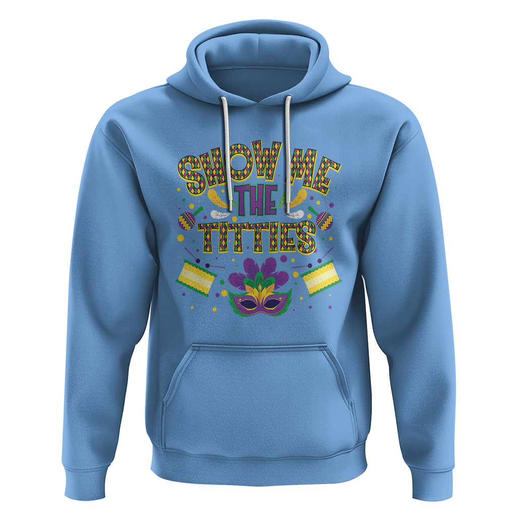 Mardi Gras Hoodie Show Me The Titties Funny Party TS09 Carolina Blue Printyourwear