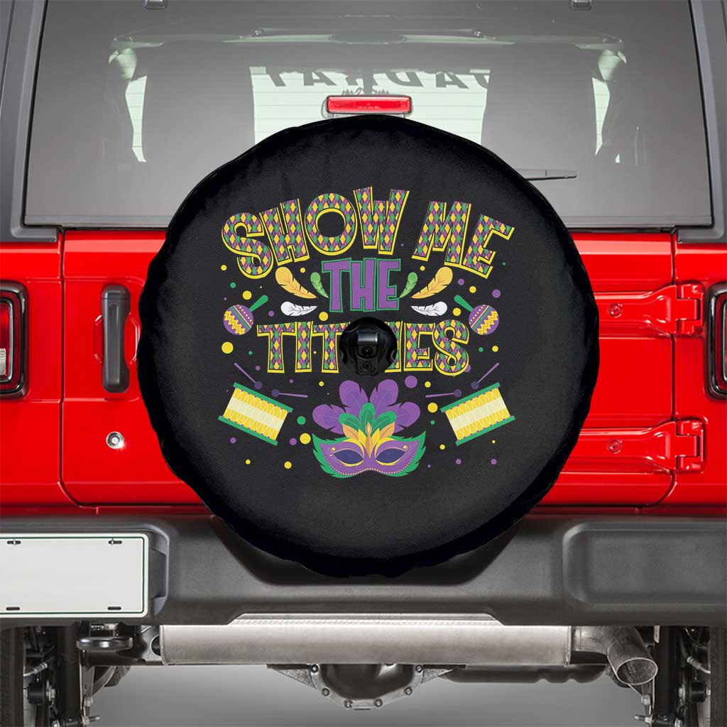 Mardi Gras Spare Tire Cover Show Me The Titties Funny Party TS09 Black Print Your Wear