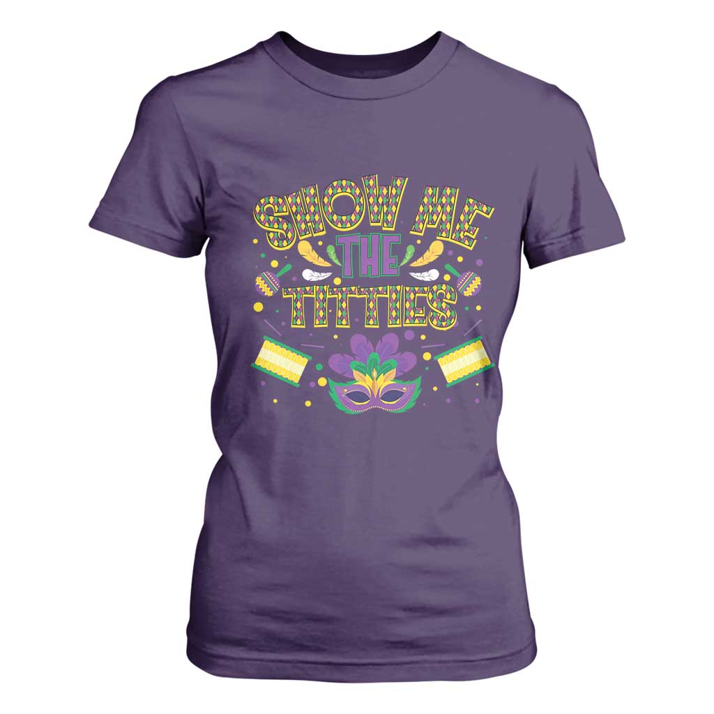 Mardi Gras T Shirt For Women Show Me The Titties Funny Party TS09 Purple Print Your Wear