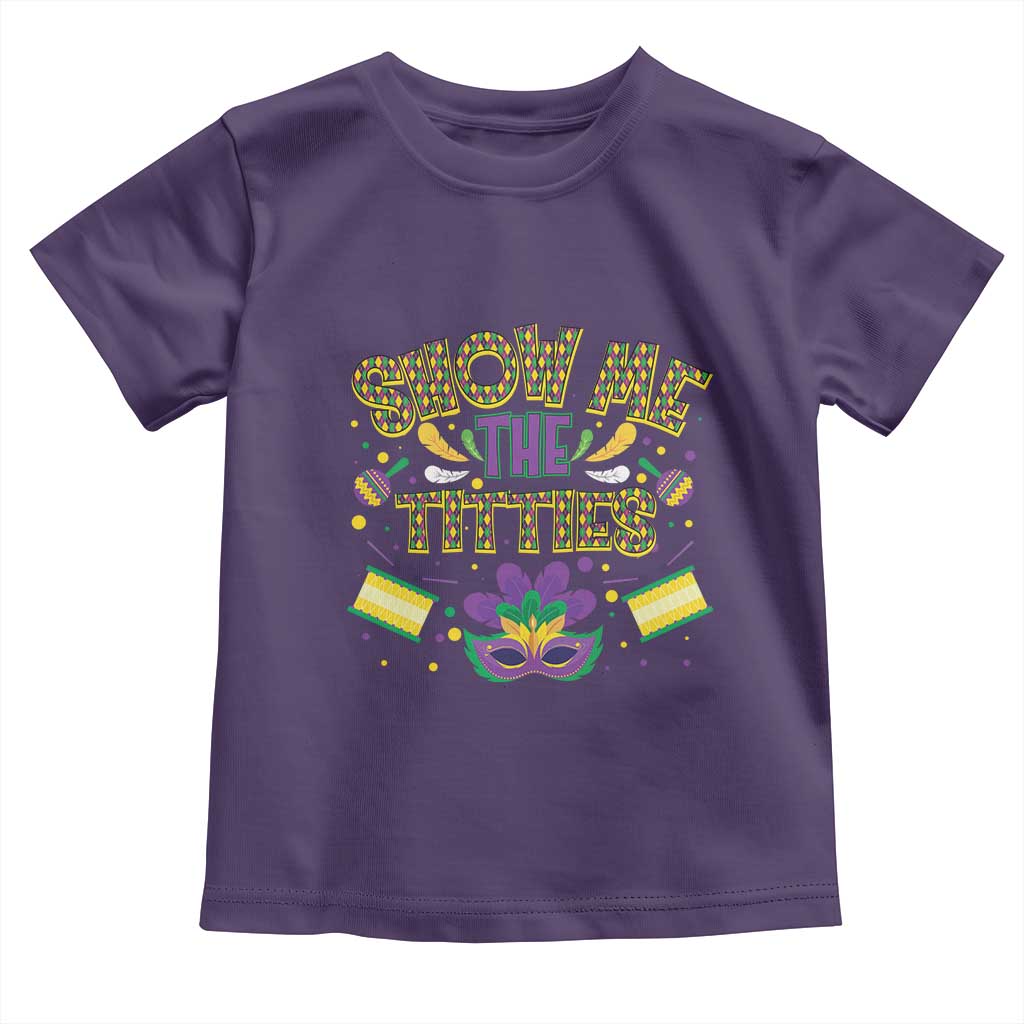 Mardi Gras Toddler T Shirt Show Me The Titties Funny Party TS09 Purple Print Your Wear