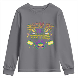 Mardi Gras Youth Sweatshirt Show Me The Titties Funny Party TS09 Charcoal Print Your Wear