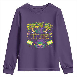Mardi Gras Youth Sweatshirt Show Me The Titties Funny Party TS09 Purple Print Your Wear