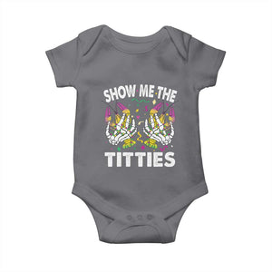 Mardi Gras Baby Onesie Show Me The Titties Funny Skeleton Crawfish TS09 Charcoal Print Your Wear