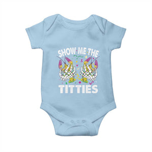 Mardi Gras Baby Onesie Show Me The Titties Funny Skeleton Crawfish TS09 Light Blue Print Your Wear