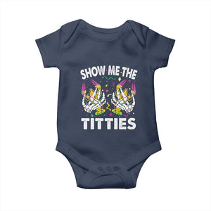 Mardi Gras Baby Onesie Show Me The Titties Funny Skeleton Crawfish TS09 Navy Print Your Wear