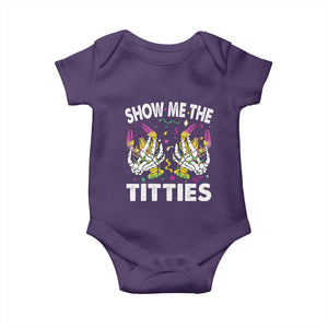 Mardi Gras Baby Onesie Show Me The Titties Funny Skeleton Crawfish TS09 Purple Print Your Wear