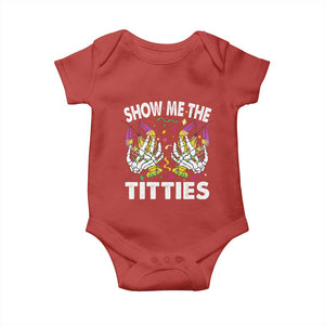 Mardi Gras Baby Onesie Show Me The Titties Funny Skeleton Crawfish TS09 Red Print Your Wear