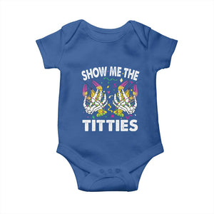 Mardi Gras Baby Onesie Show Me The Titties Funny Skeleton Crawfish TS09 Royal Blue Print Your Wear