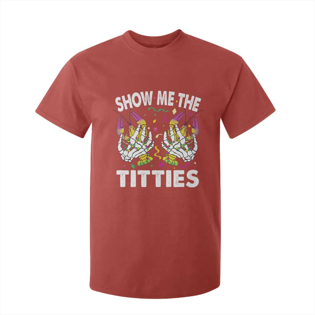 Mardi Gras T Shirt For Kid Show Me The Titties Funny Skeleton Crawfish TS09 Red Print Your Wear