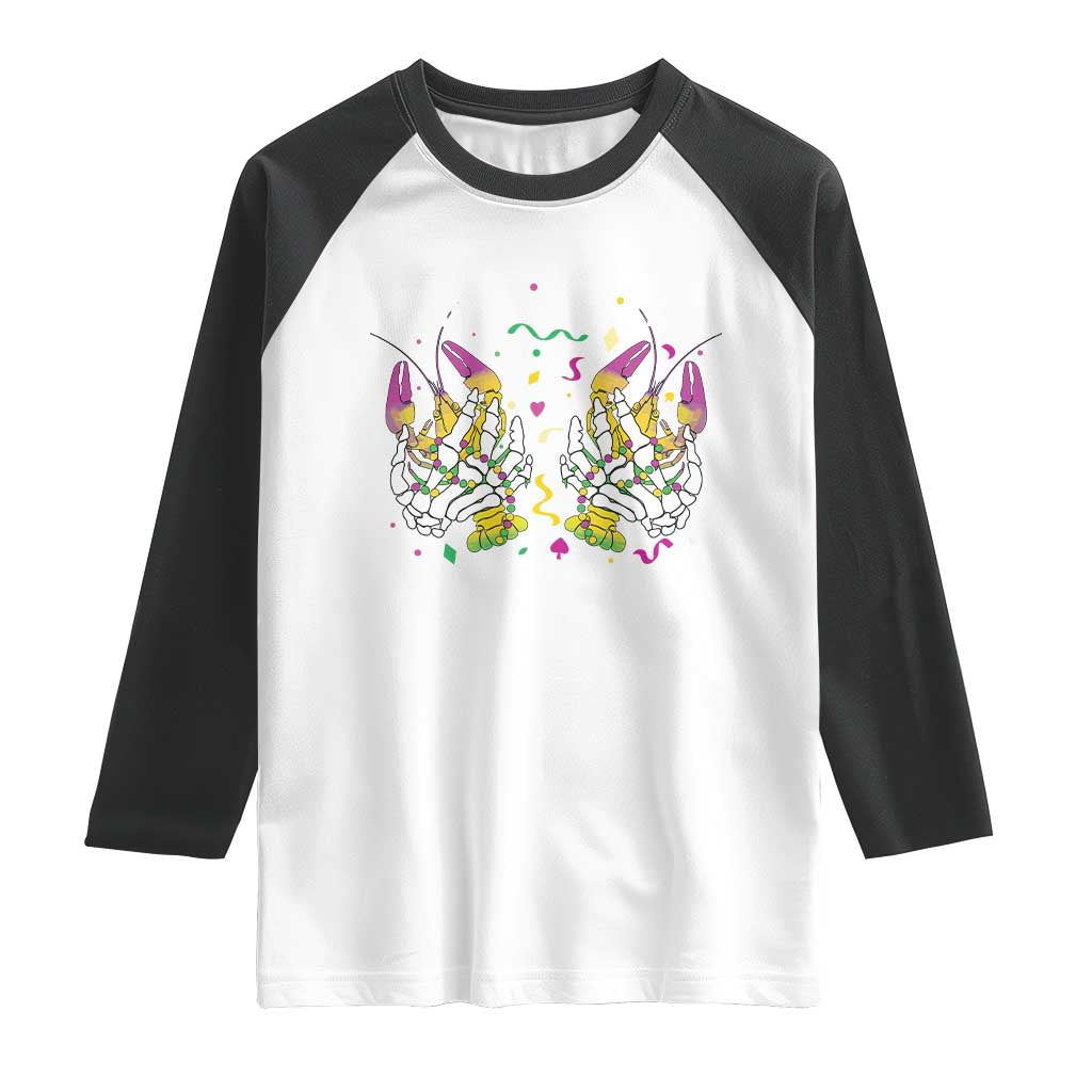 Mardi Gras Raglan Shirt Show Me The Titties Funny Skeleton Crawfish TS09 White Black Print Your Wear