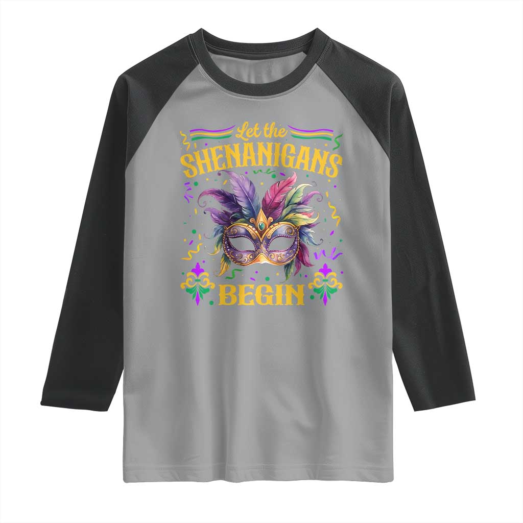 Mardi Gras Raglan Shirt Let The Shenanigans Begin TS09 Sport Gray Black Print Your Wear