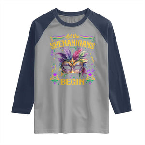 Mardi Gras Raglan Shirt Let The Shenanigans Begin TS09 Sport Gray Navy Print Your Wear