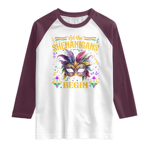 Mardi Gras Raglan Shirt Let The Shenanigans Begin TS09 White Maroon Print Your Wear