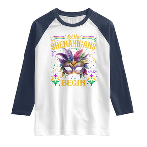 Mardi Gras Raglan Shirt Let The Shenanigans Begin TS09 White Navy Print Your Wear