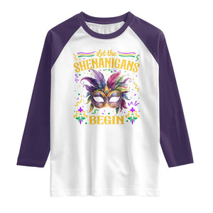 Mardi Gras Raglan Shirt Let The Shenanigans Begin TS09 White Purple Print Your Wear