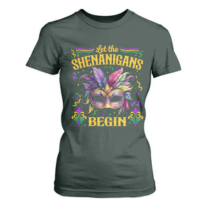 Mardi Gras T Shirt For Women Let The Shenanigans Begin TS09 Dark Forest Green Print Your Wear