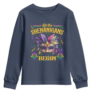 Mardi Gras Youth Sweatshirt Let The Shenanigans Begin TS09 Navy Print Your Wear