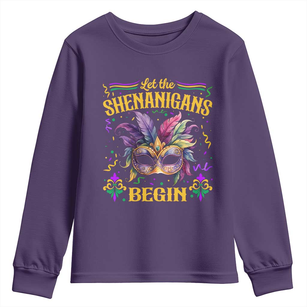 Mardi Gras Youth Sweatshirt Let The Shenanigans Begin TS09 Purple Print Your Wear