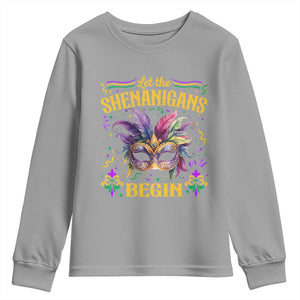 Mardi Gras Youth Sweatshirt Let The Shenanigans Begin TS09 Sport Gray Print Your Wear