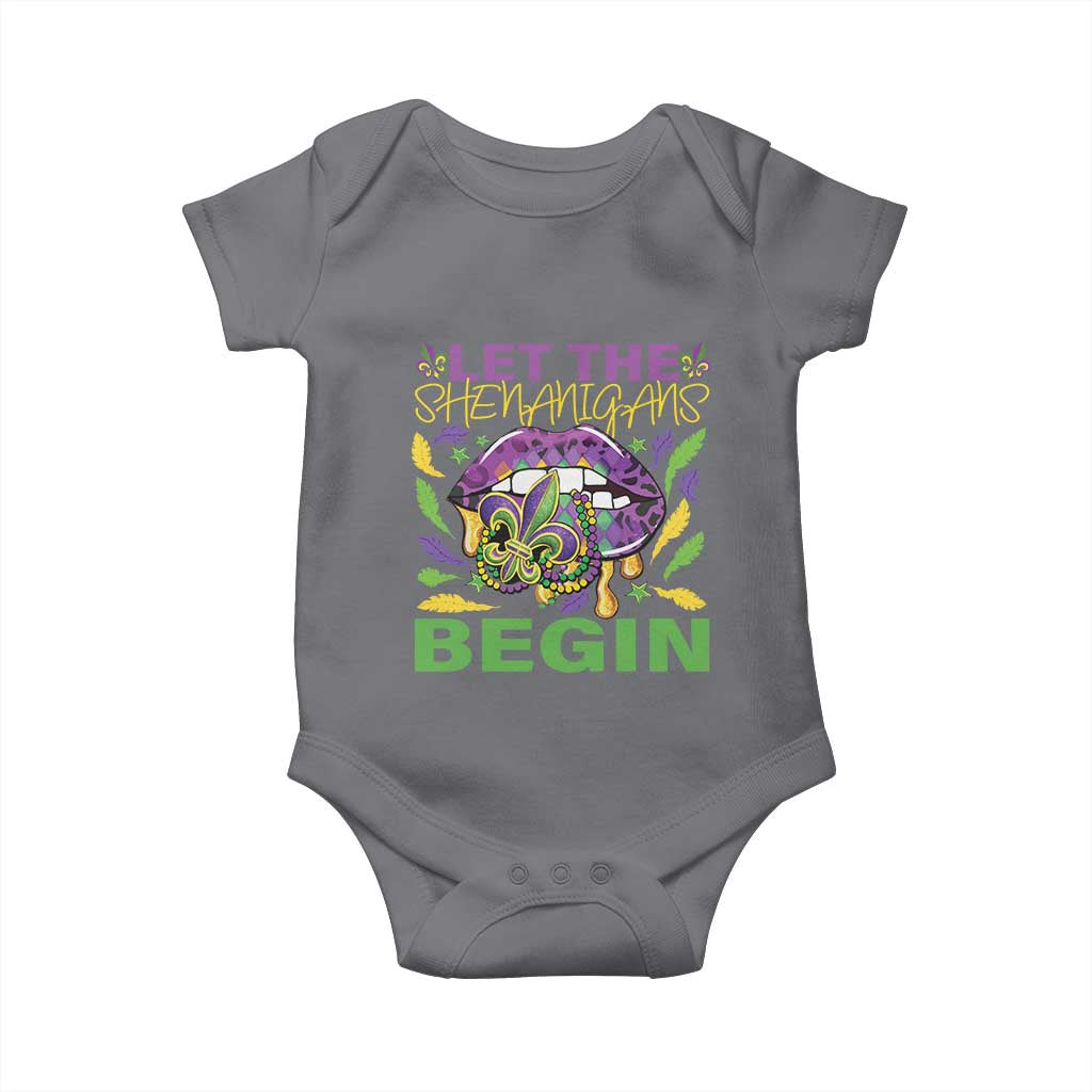 Mardi Gras Baby Onesie Let The Shenanigans Begin Leopard Lips TS09 Charcoal Print Your Wear