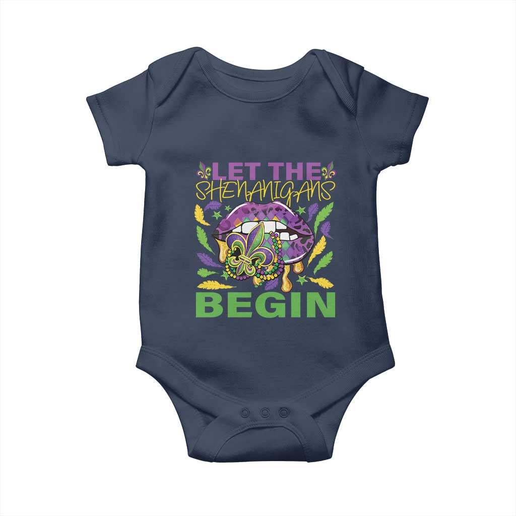 Mardi Gras Baby Onesie Let The Shenanigans Begin Leopard Lips TS09 Navy Print Your Wear