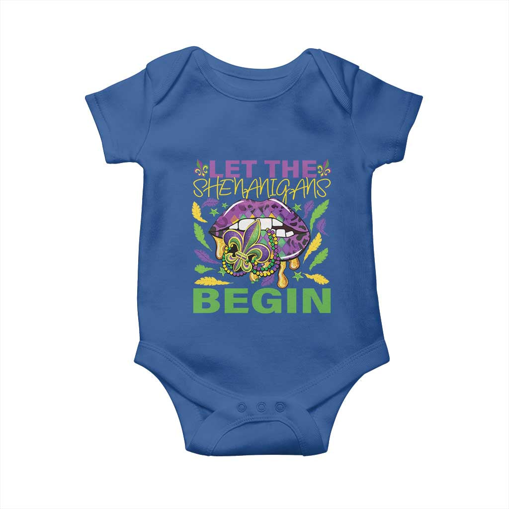 Mardi Gras Baby Onesie Let The Shenanigans Begin Leopard Lips TS09 Royal Blue Print Your Wear