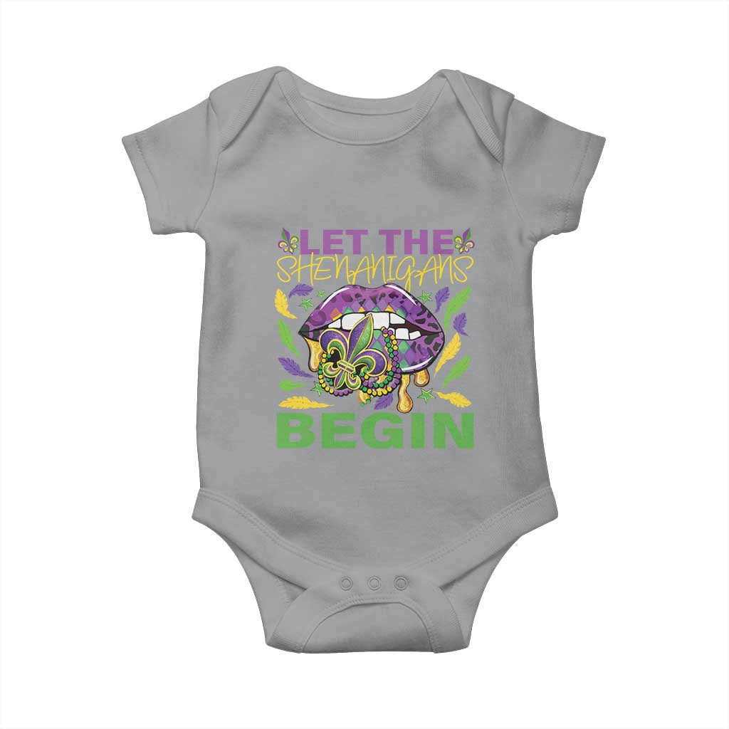 Mardi Gras Baby Onesie Let The Shenanigans Begin Leopard Lips TS09 Sport Gray Print Your Wear