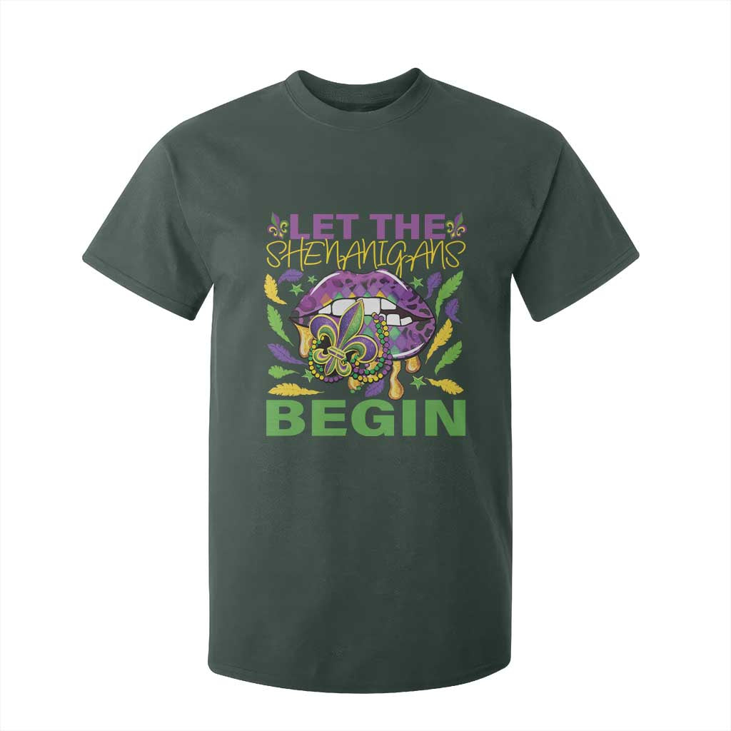Mardi Gras T Shirt For Kid Let The Shenanigans Begin Leopard Lips TS09 Dark Forest Green Print Your Wear