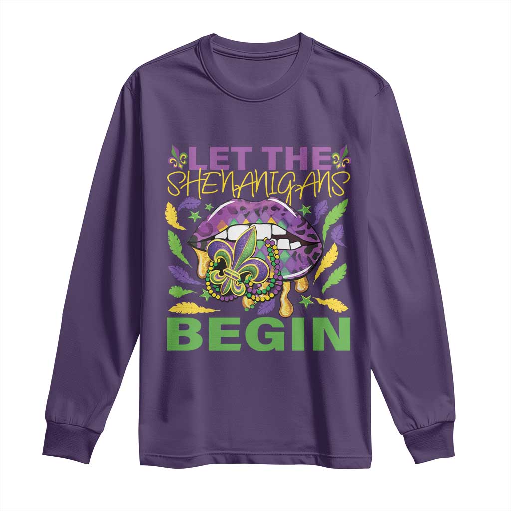 Mardi Gras Long Sleeve Shirt Let The Shenanigans Begin Leopard Lips TS09 Purple Print Your Wear