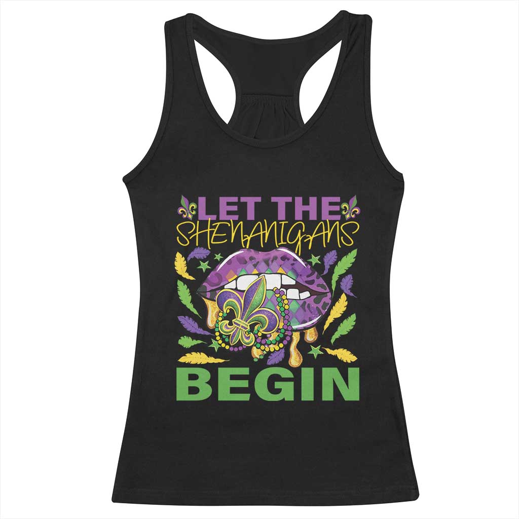 Mardi Gras Racerback Tank Top Let The Shenanigans Begin Leopard Lips TS09 Black Print Your Wear