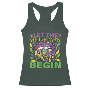 Mardi Gras Racerback Tank Top Let The Shenanigans Begin Leopard Lips TS09 Dark Forest Green Print Your Wear