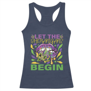 Mardi Gras Racerback Tank Top Let The Shenanigans Begin Leopard Lips TS09 Navy Print Your Wear