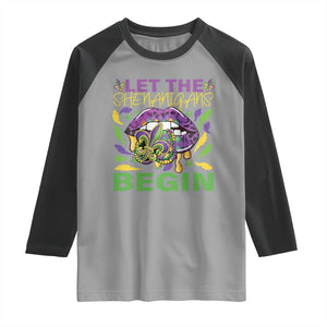 Mardi Gras Raglan Shirt Let The Shenanigans Begin Leopard Lips TS09 Sport Gray Black Print Your Wear