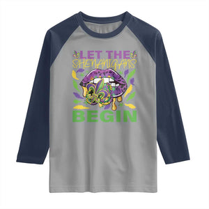 Mardi Gras Raglan Shirt Let The Shenanigans Begin Leopard Lips TS09 Sport Gray Navy Print Your Wear