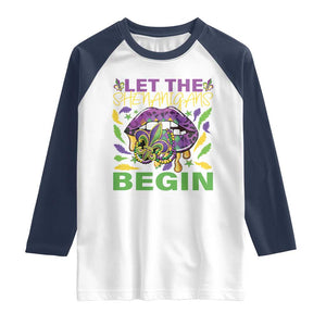 Mardi Gras Raglan Shirt Let The Shenanigans Begin Leopard Lips TS09 White Navy Print Your Wear