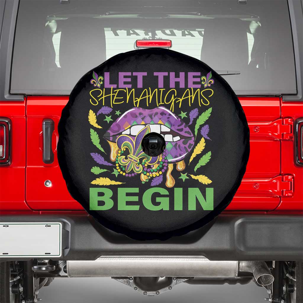 Mardi Gras Spare Tire Cover Let The Shenanigans Begin Leopard Lips TS09 Black Print Your Wear