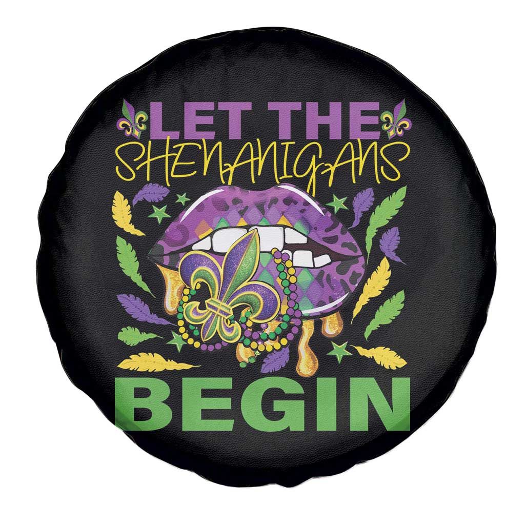 Mardi Gras Spare Tire Cover Let The Shenanigans Begin Leopard Lips TS09 Print Your Wear