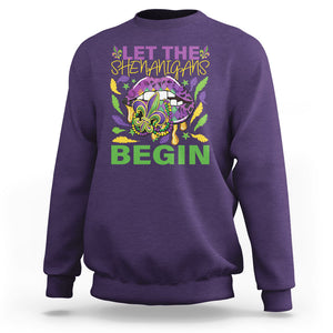 Mardi Gras Sweatshirt Let The Shenanigans Begin Leopard Lips TS09 Purple Printyourwear