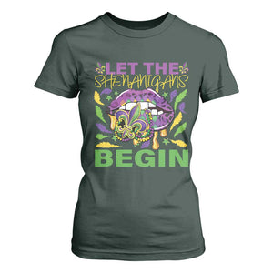 Mardi Gras T Shirt For Women Let The Shenanigans Begin Leopard Lips TS09 Dark Forest Green Print Your Wear