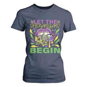Mardi Gras T Shirt For Women Let The Shenanigans Begin Leopard Lips TS09 Navy Print Your Wear