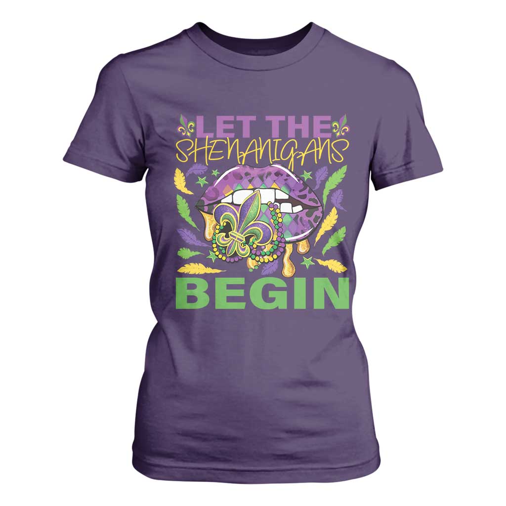 Mardi Gras T Shirt For Women Let The Shenanigans Begin Leopard Lips TS09 Purple Print Your Wear