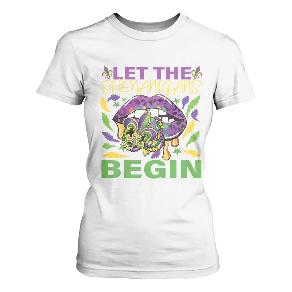 Mardi Gras T Shirt For Women Let The Shenanigans Begin Leopard Lips TS09 White Print Your Wear
