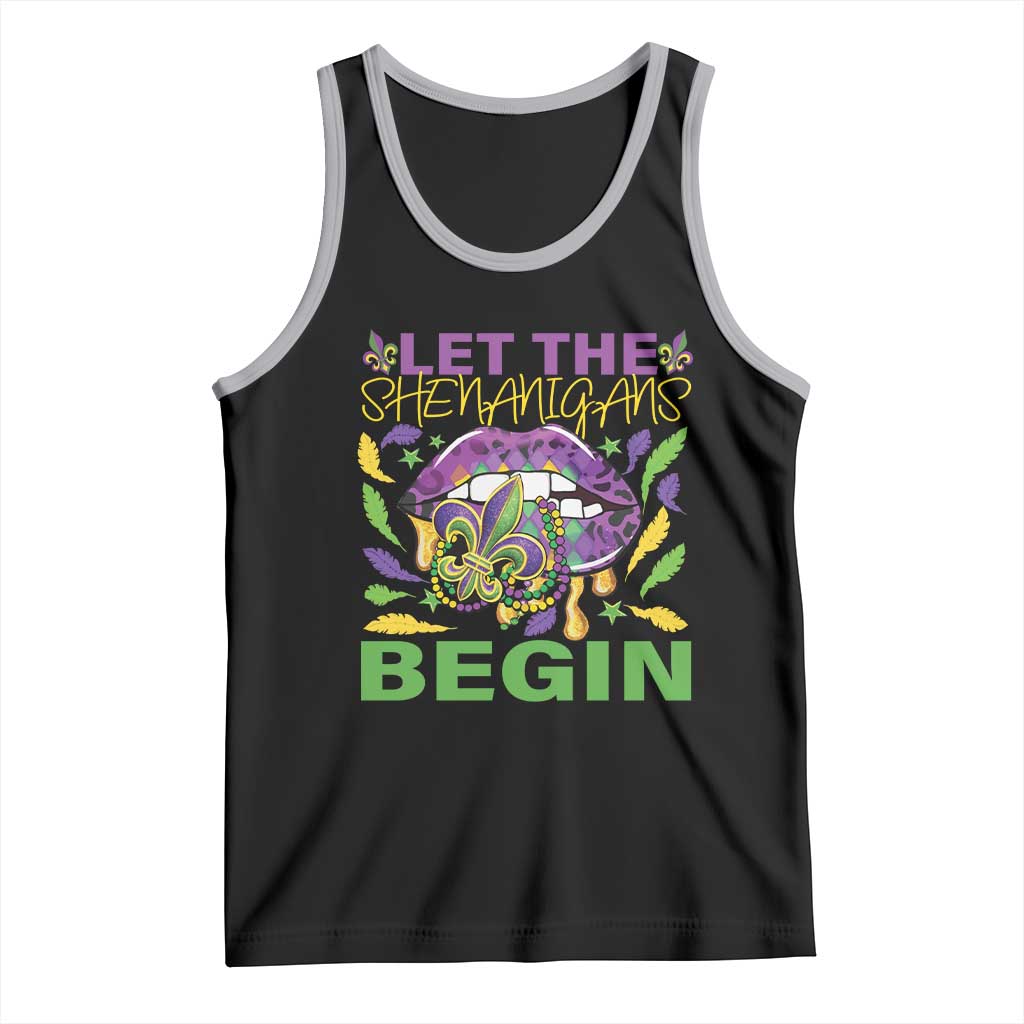 Mardi Gras Tank Top Let The Shenanigans Begin Leopard Lips TS09 Black Athletic Heather Print Your Wear