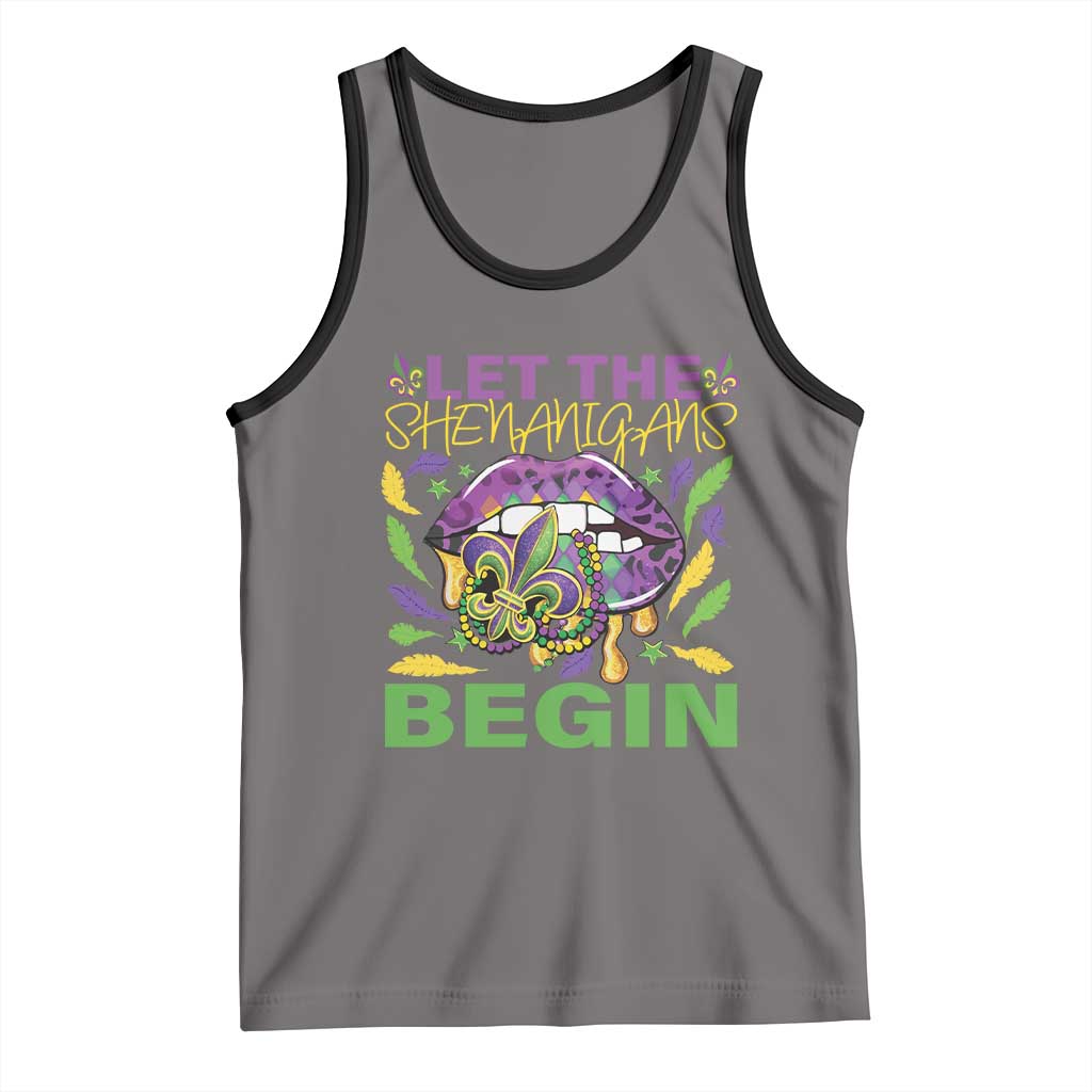 Mardi Gras Tank Top Let The Shenanigans Begin Leopard Lips TS09 Deep Heather Black Print Your Wear