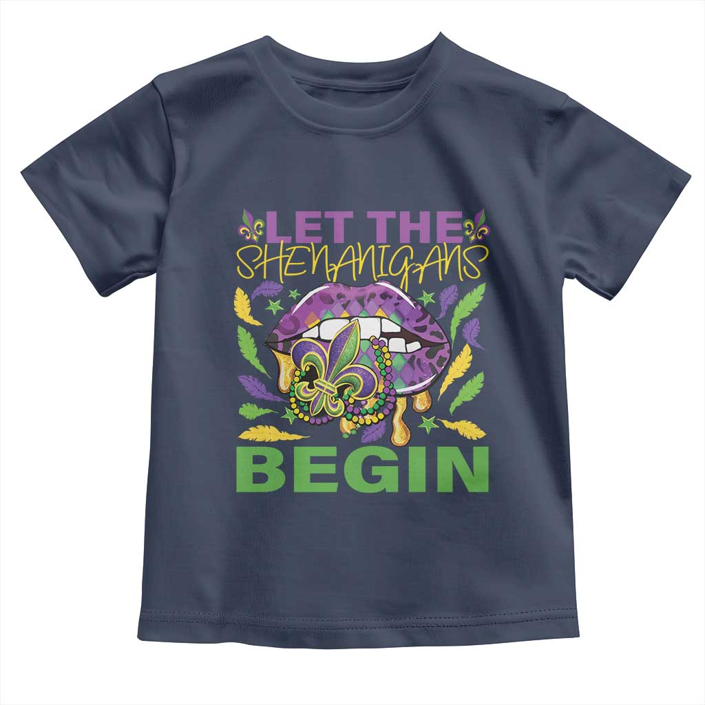 Mardi Gras Toddler T Shirt Let The Shenanigans Begin Leopard Lips TS09 Navy Print Your Wear