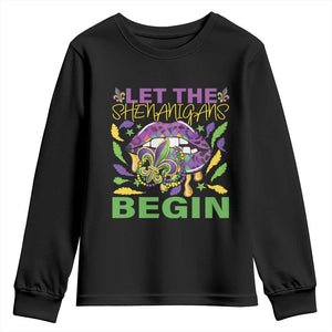 Mardi Gras Youth Sweatshirt Let The Shenanigans Begin Leopard Lips TS09 Black Print Your Wear