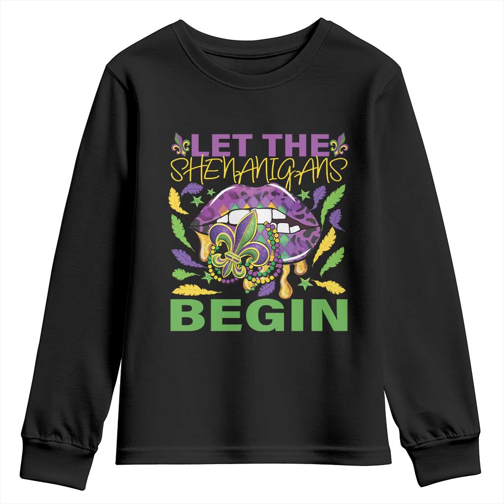 Mardi Gras Youth Sweatshirt Let The Shenanigans Begin Leopard Lips TS09 Black Print Your Wear