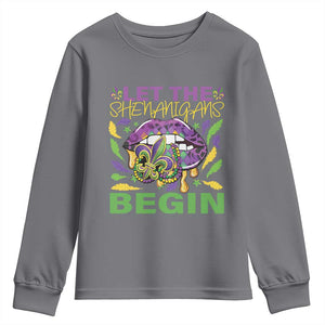Mardi Gras Youth Sweatshirt Let The Shenanigans Begin Leopard Lips TS09 Charcoal Print Your Wear